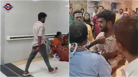 Man calmly walks away after stabbing doctor.