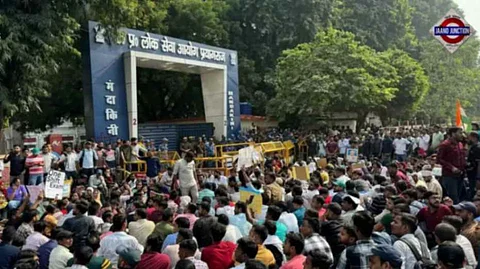 Protest by UPPSC candidates continued outside the commission's office in Prayagraj on Tuesday.