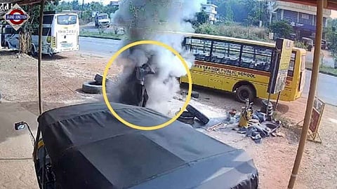 Freak accident of tyre burst caught on camera