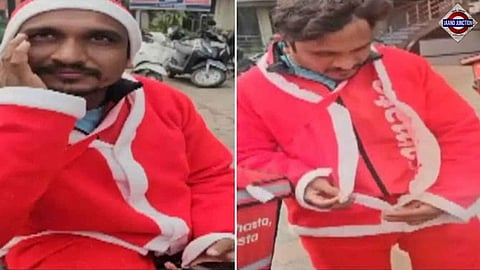 A delivery agent was made to remove his Santa Claus costume in Indore.