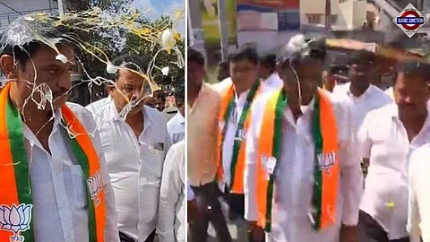 Egg thrown at BJP MLA Munirathna in Bengaluru.