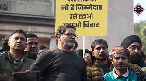 Jan Suraaj chief Prashant Kishor during a protest of aspirants over the alleged paper leak in the 70th Integrated Combined Competitive Examination (CCE) 2024, conducted by Bihar Public Service Commission (BPSC), in Patna.
