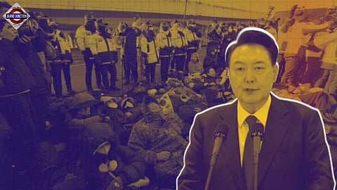 Protesters try to block investigators outside impeached President’s home.