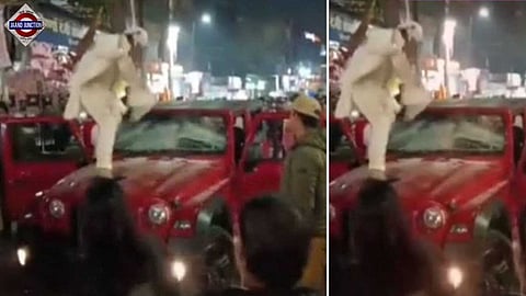 Angry mob vandalises car of cop's son in Jaipur.