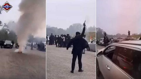 Students gathered outside school in 15 to 20 vehicles.