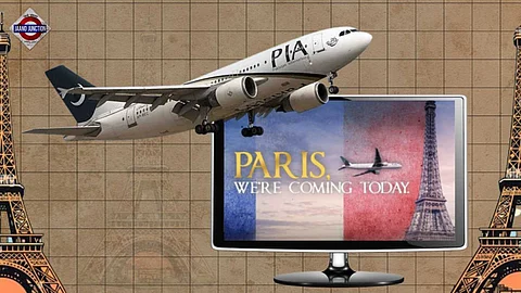 Pakistan airline's Eiffel Tower advert has Twin Towers shadow.