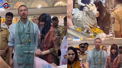 Chris Martin and Dakota Johnson at a Mumbai temple.