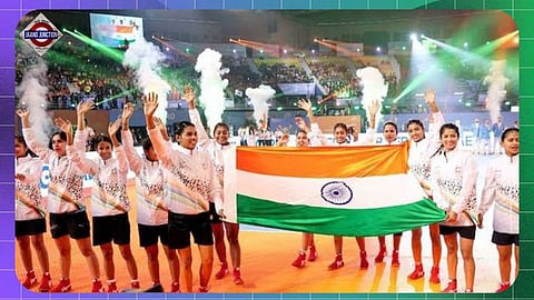 India women's team celebrate after winning the Kho Kho World Cup 2025.