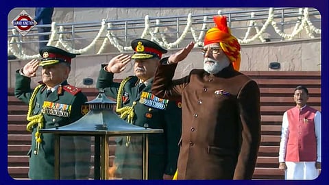 Prime Minister Narendra Modi pays homage at the National War Memorial on the occasion of 76th Republic Day.