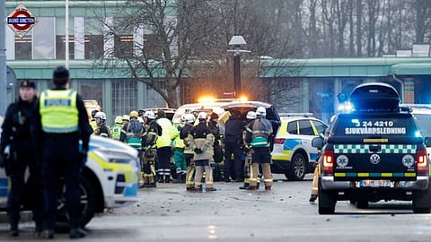 Emergency services at the scene of an incident at Risbergska School in Sweden.