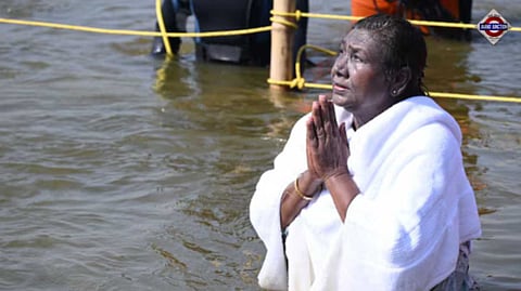 President Droupadi Murmu takes holy dip at Maha Kumbh in UP's Prayagraj