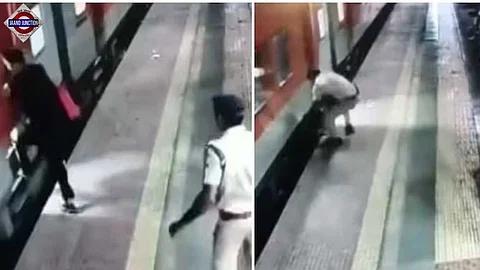 Railway cop saves man who fell boarding a moving train.