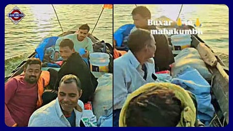 Bihar men take boat ride to Maha Kumbh to beat traffic.