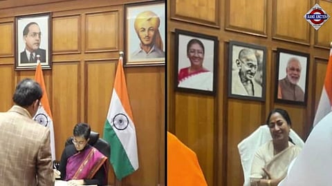 AAP says BJP removed pics of Ambedkar, Bhagat Singh from Chief Minister's office.