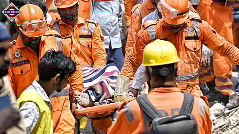 Scene from the rescue operation at the Mustafabad building collapse site.