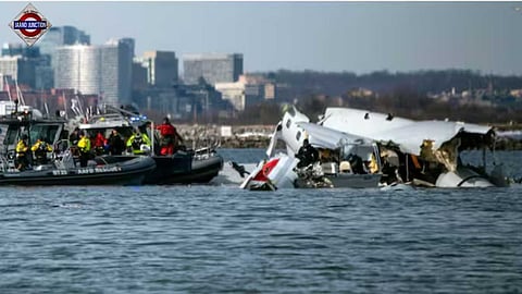 Wreckage of the crashed aircraft in the Potomac River near Ronald Reagan National Airport in Washington.