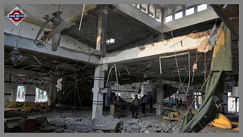 Rubble of a mosque building damaged by Indian missile attack, in Muridke.