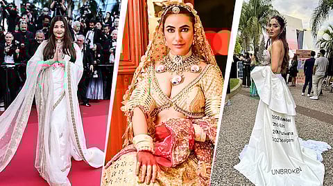 (L) Aishwarya Rai Bachchan (M) Ruchi Gujjar (R) Sonam Chhabra, spotted at Cannes 2025