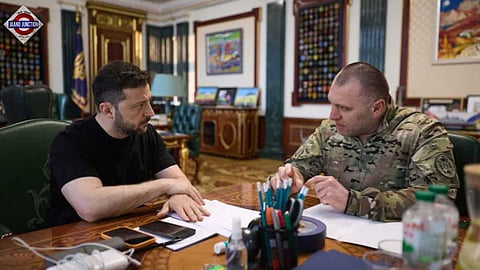 Ukraine's President Zelenskiy and Head of the Security Service of Ukraine Maliuk attend a meeting in Kyiv.