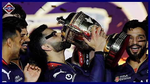 Virat Kohli leads RCB's trophy celebration in Ahmedabad.