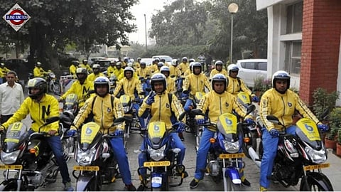 Bike taxi riders hold a protest in Bengaluru on Saturday against the ban on their services across Karnataka.