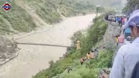 Rescue efforts underway in Uttarakhand after a bus fell into the river.