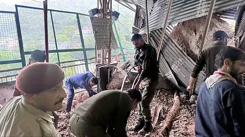 Reasi: Restoration work underway after a landslide struck the old track to the Vaishno Devi shrine