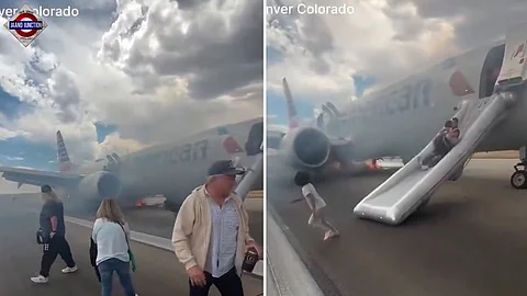 Boeing jet catches fire on runway in US