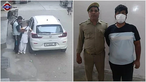 CCTV screengrab shows the man forcing the girl into his car/A photo of the accused after he was arrested.