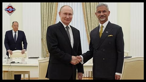 External Affairs Minister S Jaishankar with Russian President Vladimir Putin in Moscow.