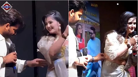 Pawan Singh is being criticised for inappropraitely touching actor Anjali Raghav at an event.