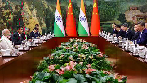 PM Modi and XI Jingping with delegation during SCO Summit 2025 in China.