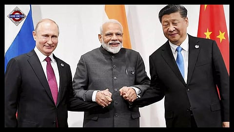 भारत के प्रधानमंत्री नरेंद्र मोदी, चीन के राष्ट्रपति शी जिनपिंग और रूस के राष्ट्रपति व्लादिमीर पुतिन