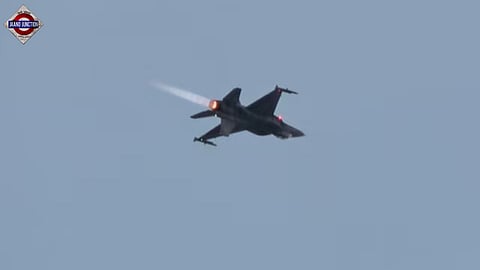 Polish Air Force F-16 fighter jet flies.