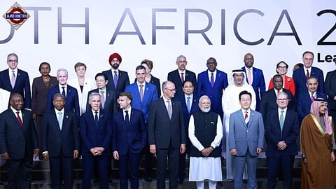 Prime Minister Narendra Modi joins other heads of government for a group photo during the G20 Leaders’ Summit in Johannesburg.