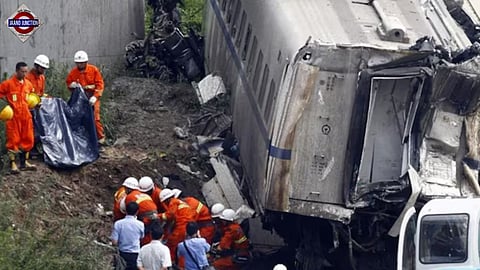 The test train hit the workers on the track at a curved section.