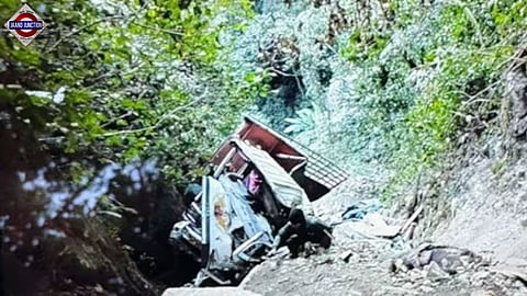 Photo of the truck that fell in the gorge in Arunachal Pradesh.