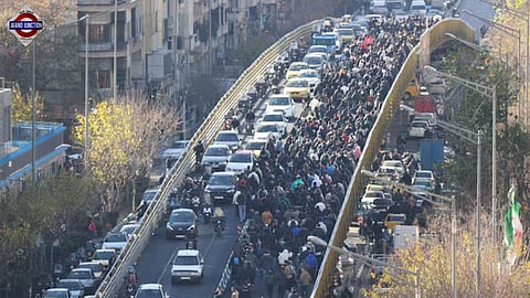 Protesters march in downtown Tehran, Iran.