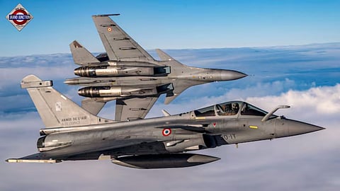 Indian Air Force's Sukhoi Su-30 MKI and Rafale aircraft during air exercise.