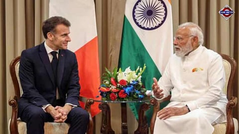PM Modi Meets French President Emmanuel Macron At Lok Bhavan In Mumbai