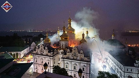 Massive Russian missile strike kills 11, sets Kyiv’s historic cathedral on fire