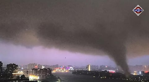 Emergency responders assess damage after tornadoes struck China's Hubei province, as authorities prepare for the approach of Super Typhoon Bavi.