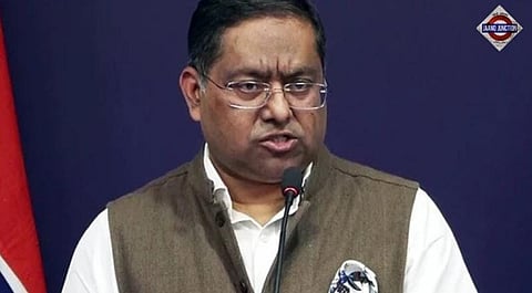 MEA spokesperson Randhir Jaiswal addresses the media during a press briefing in New Delhi, responding to remarks by former Japanese minister Hideki Makihara on the Mumbai-Ahmedabad bullet train project.