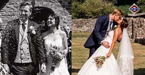 Jennifer Winget and Singapore-based businessman William Ishmael during their intimate wedding ceremony in the UK, as the couple shared their first official photos from the celebration.
