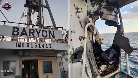 Visuals of Russian vessel MV BARYON after the drone attack.