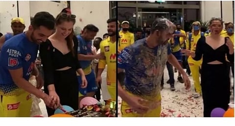 சிஎஸ்கே அணி வீரர் தீபக் சாஹர்: காதலியுடன் கேக் வெட்டி கொண்டாட்டம்!