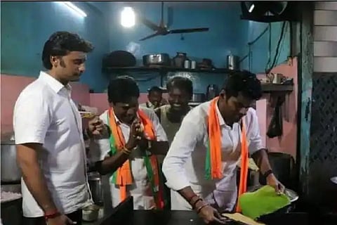 தோசை சுட்டு வாக்கு சேகரிப்பு : பி.ஜே.பி தலைவர் அண்ணாமலை அசத்தல்!