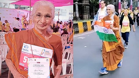 மும்பை மராத்தானில் புடைவையுடன் பங்கேற்ற 80 வயது பாட்டி!