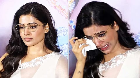 கண்ணீர் விட்டு அழுத சமந்தா! 'சாகுந்தலம்' பட விழாவில் நடந்த சம்பவம்!