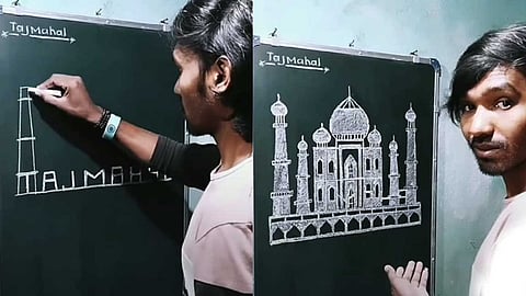 எழுத்துக்கள் மூலம் இளைஞர் வரைந்த தாஜ்மஹால் நினைவுச்சின்னம்!